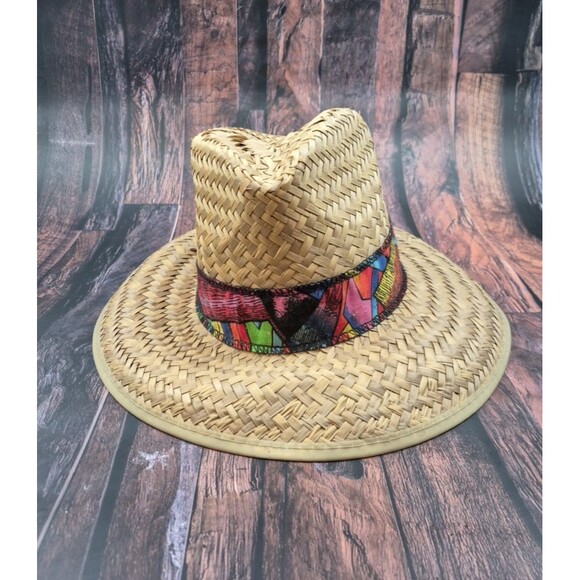 Unbranded Other - VTG Sun Hat Unisex Wide Brim w/ Abstract Multicolor Belt Made in Mexico 80s/ 90s